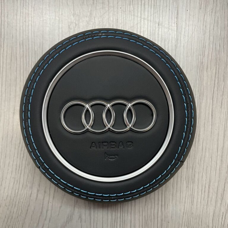 Black Leather Dark Blue Stitching Chrome Accents